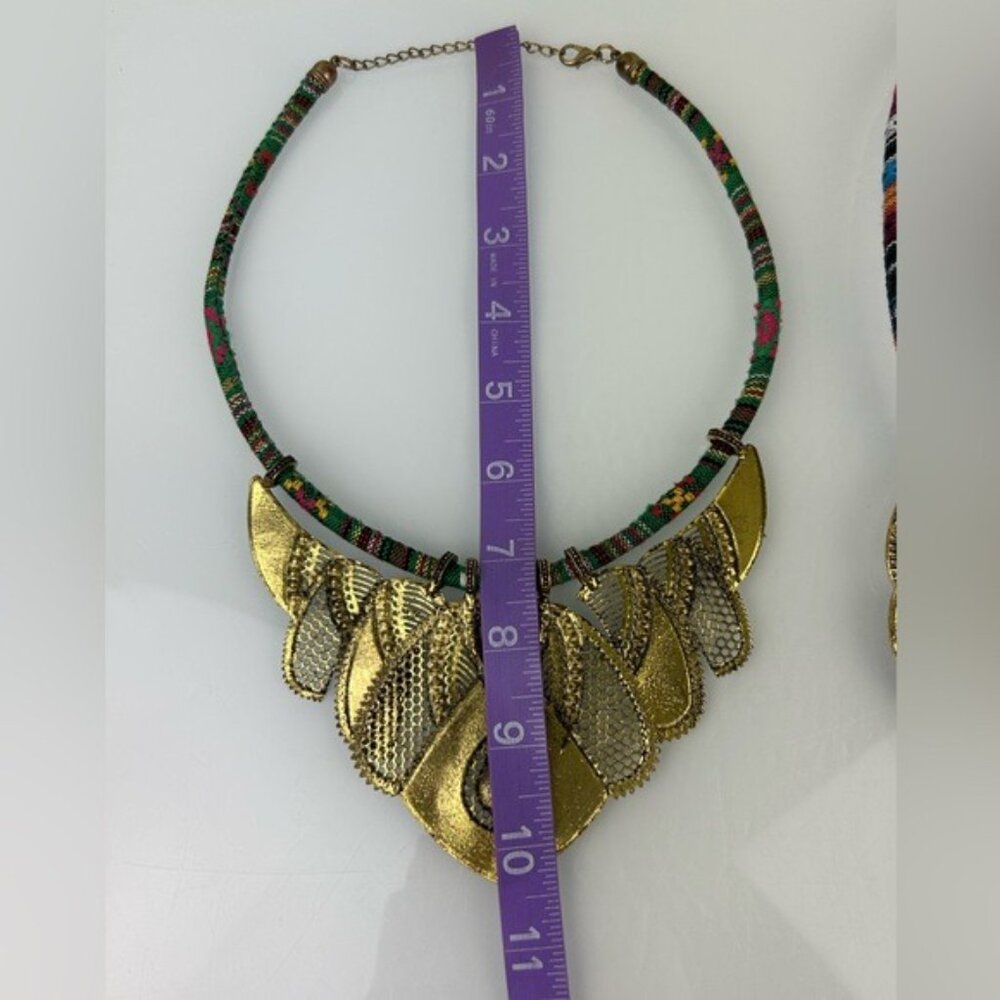 Tribal Beaded Threaded Rhinestone Necklaces Set of 2 Unique Eclectic Statement - Picture 15 of 16